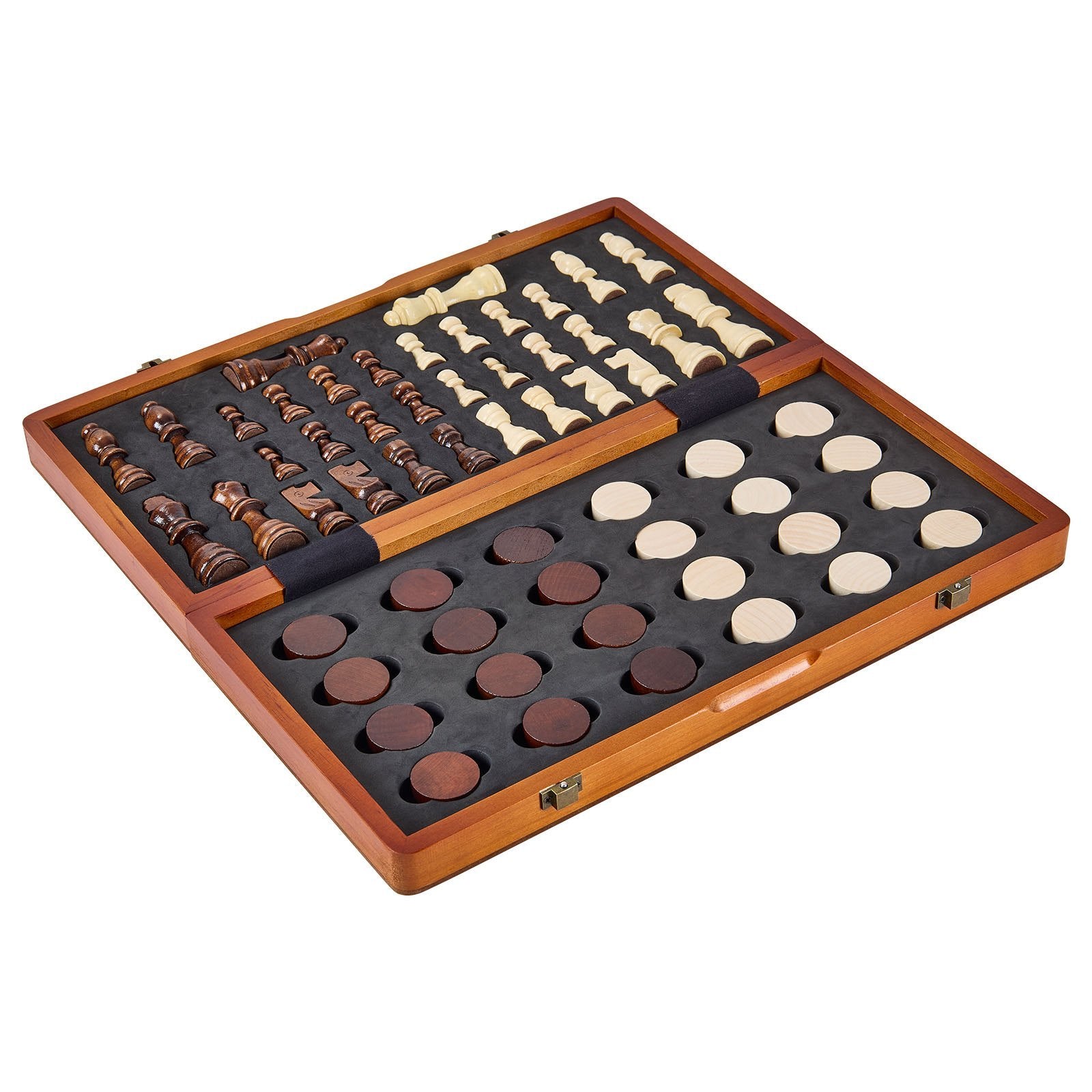 VEVOR Magnetic Deluxe Wooden 2-in-1 Set: Chess & Checkers