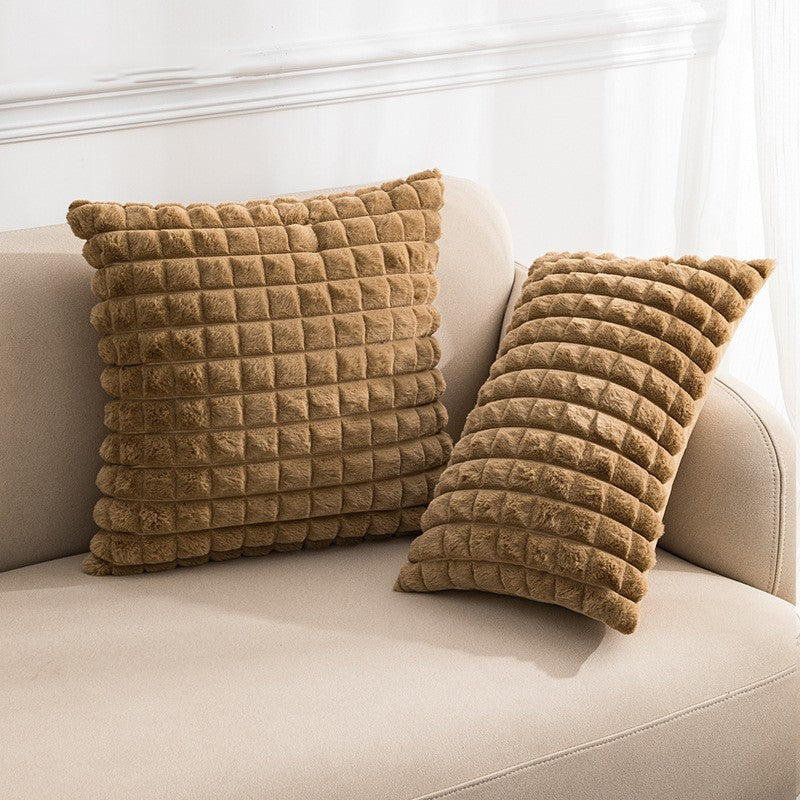 Cozy Waffle Grid Sculpted Rabbit Hair Cut Plaid Pillow Set (2-Pack)