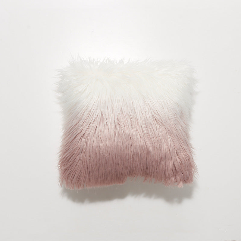 Chic Ombre Shag Faux Fur Throw Pillow Cases. (2-Pack)