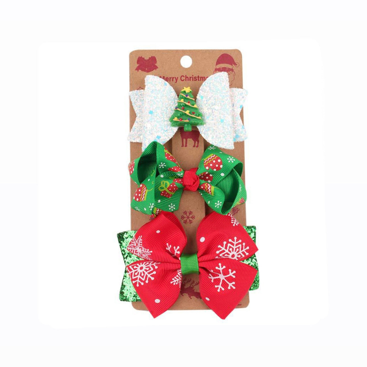 Jolly Holiday Children’s Hair Bow Barrettes & Clip Set