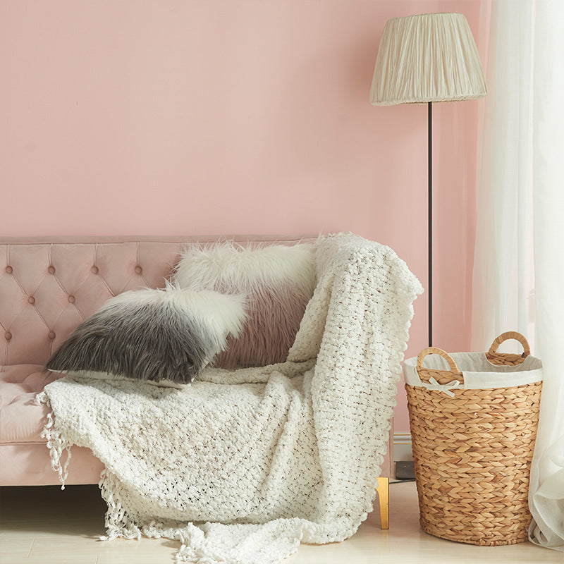 Chic Ombre Shag Faux Fur Throw Pillow Cases. (2-Pack)