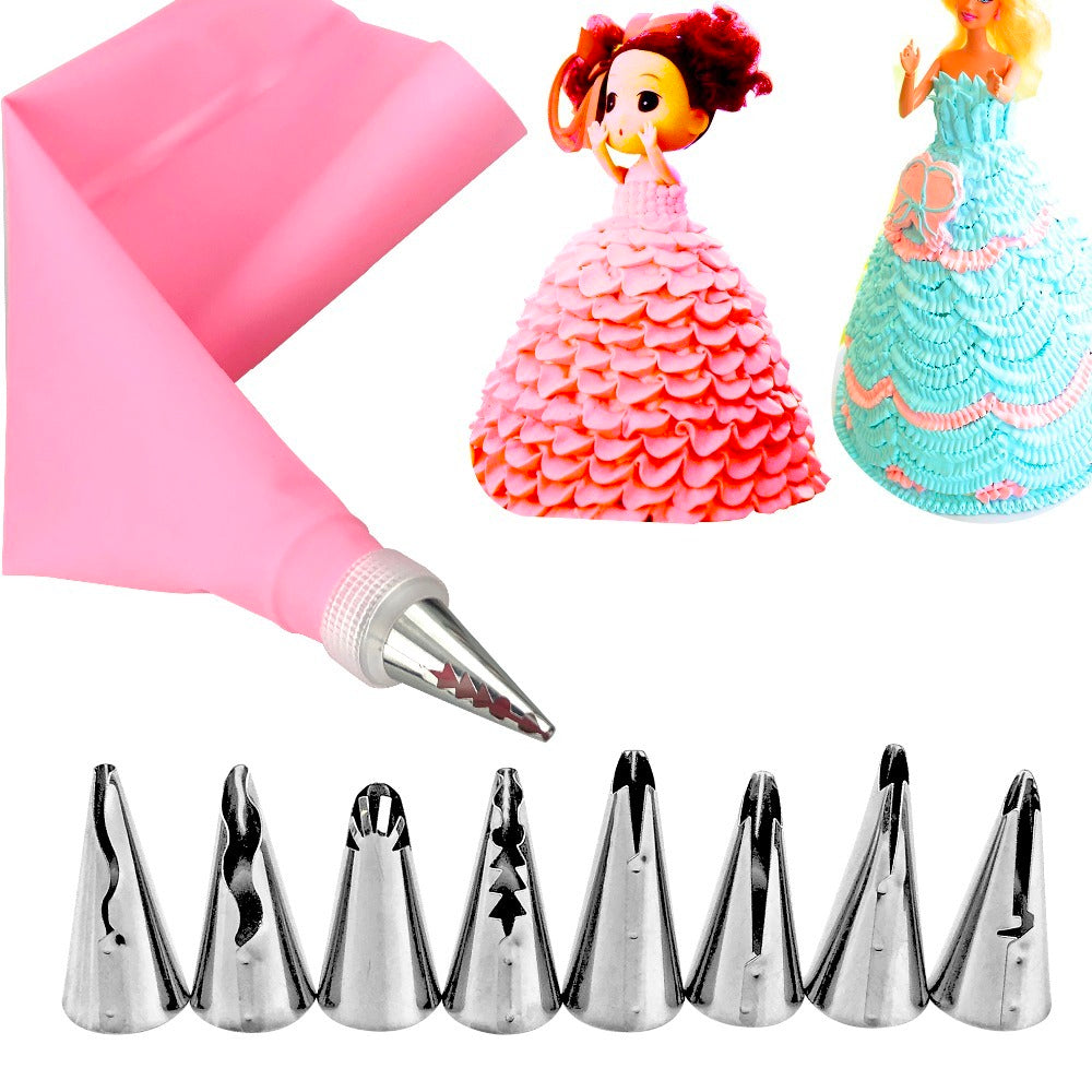 Doll Dress Decorating Set with Silicone Piping Bag and 7 Nozzles