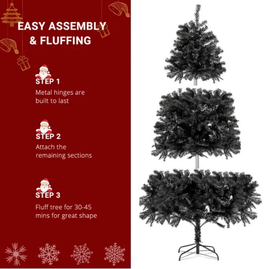 7’ Black Christmas Tree With Auto Open, Flame Retardant And Easy Assembled Steel Base