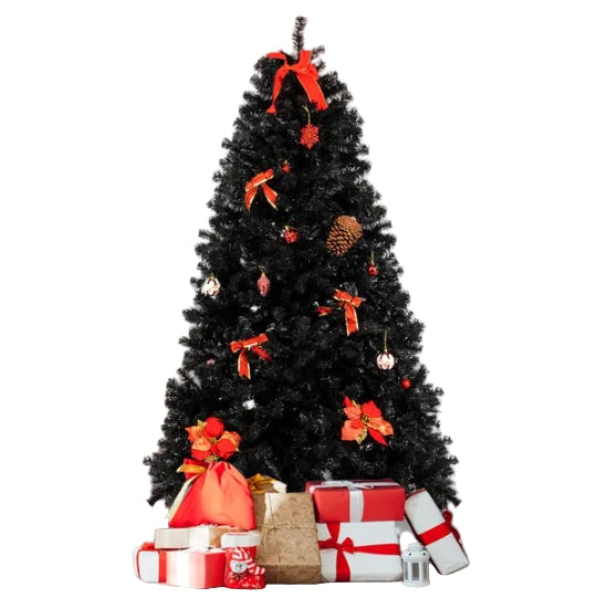 7’ Black Christmas Tree With Auto Open, Flame Retardant And Easy Assembled Steel Base