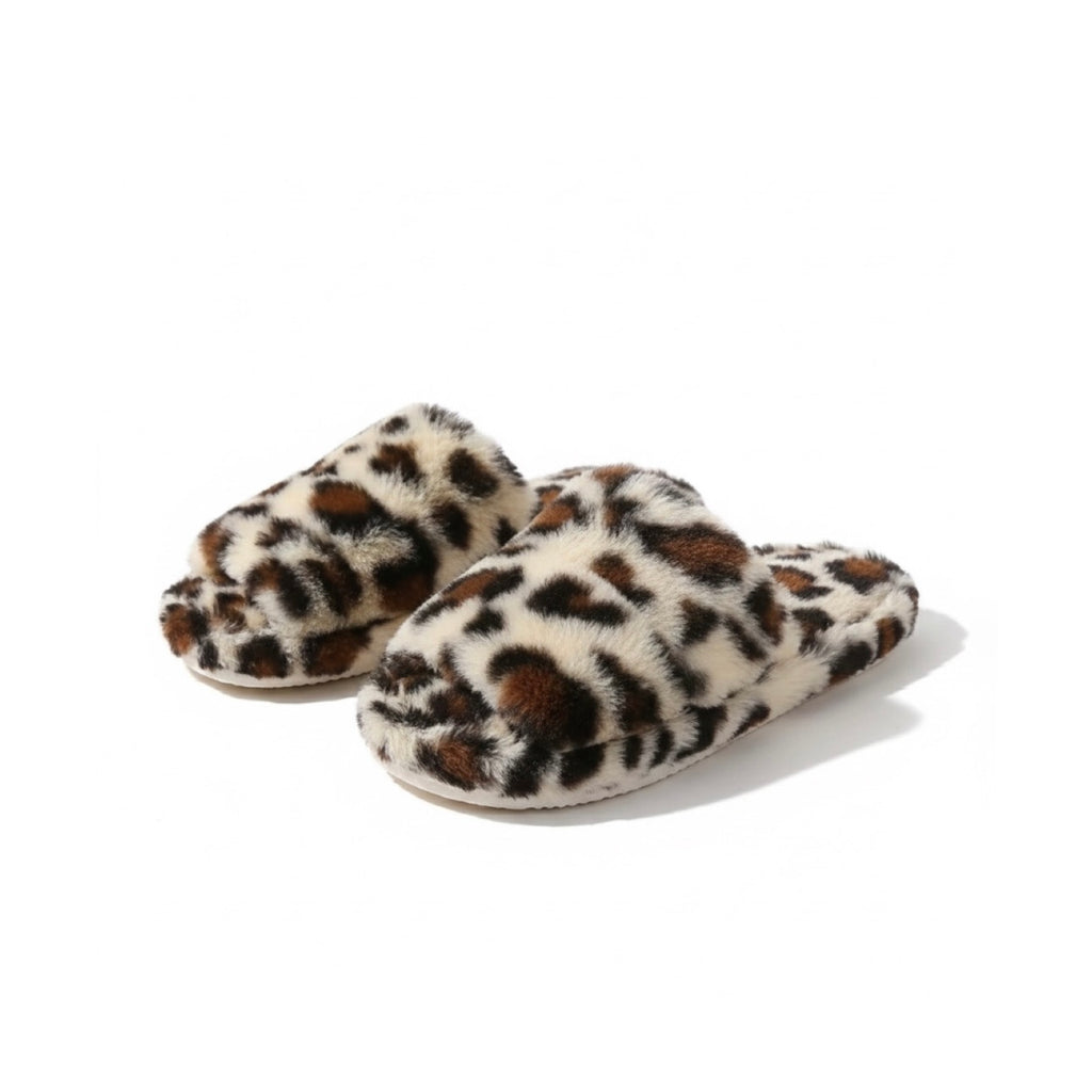 CloudComfort Faux Fur Leopard Print Slide Slippers