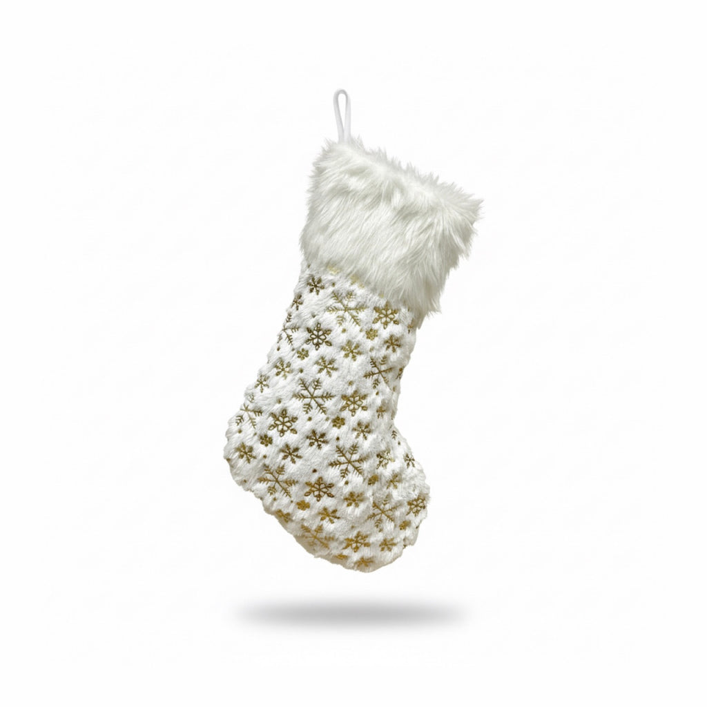 Opulent White & Gold Plush Faux Fur Christmas Stockings
