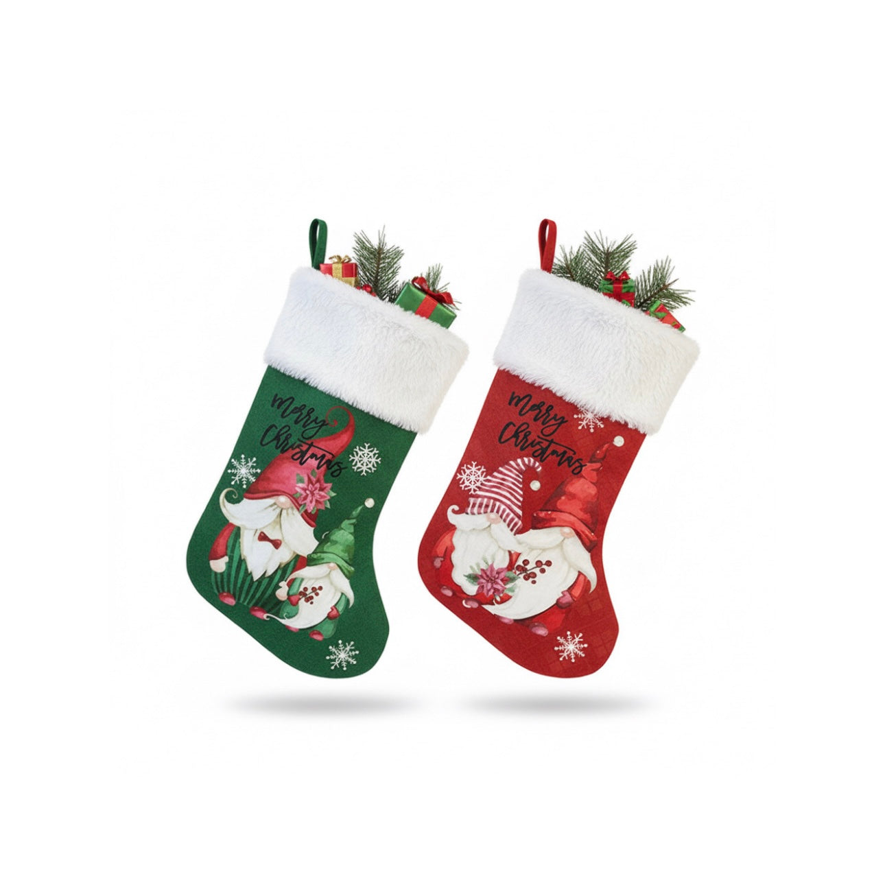 Whimsical Gnome Duo Faux Fur Christmas Stockings
