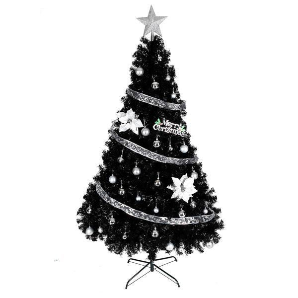 6’ Black Christmas Tree With Auto Open, Flame Retardant And Easy Assembled Steel Base