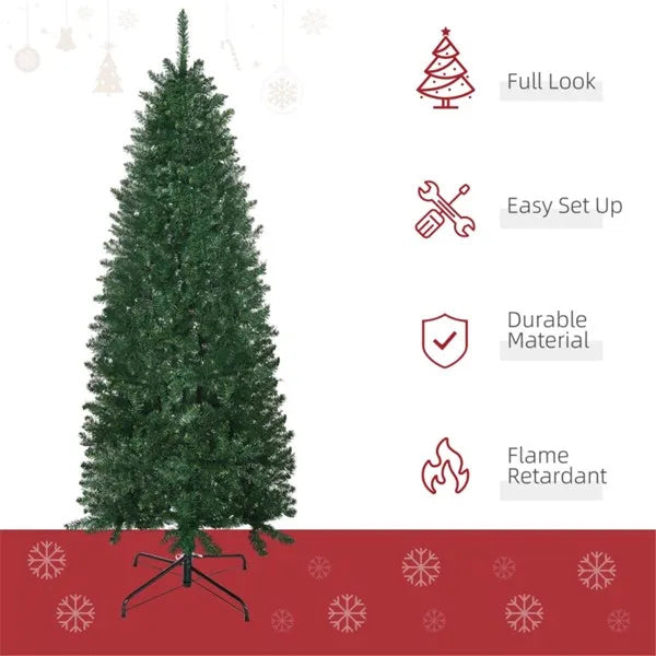 6’ Slim Green Christmas Trees With Auto Open, Flame Retardant And Easy Assembled Steel Base