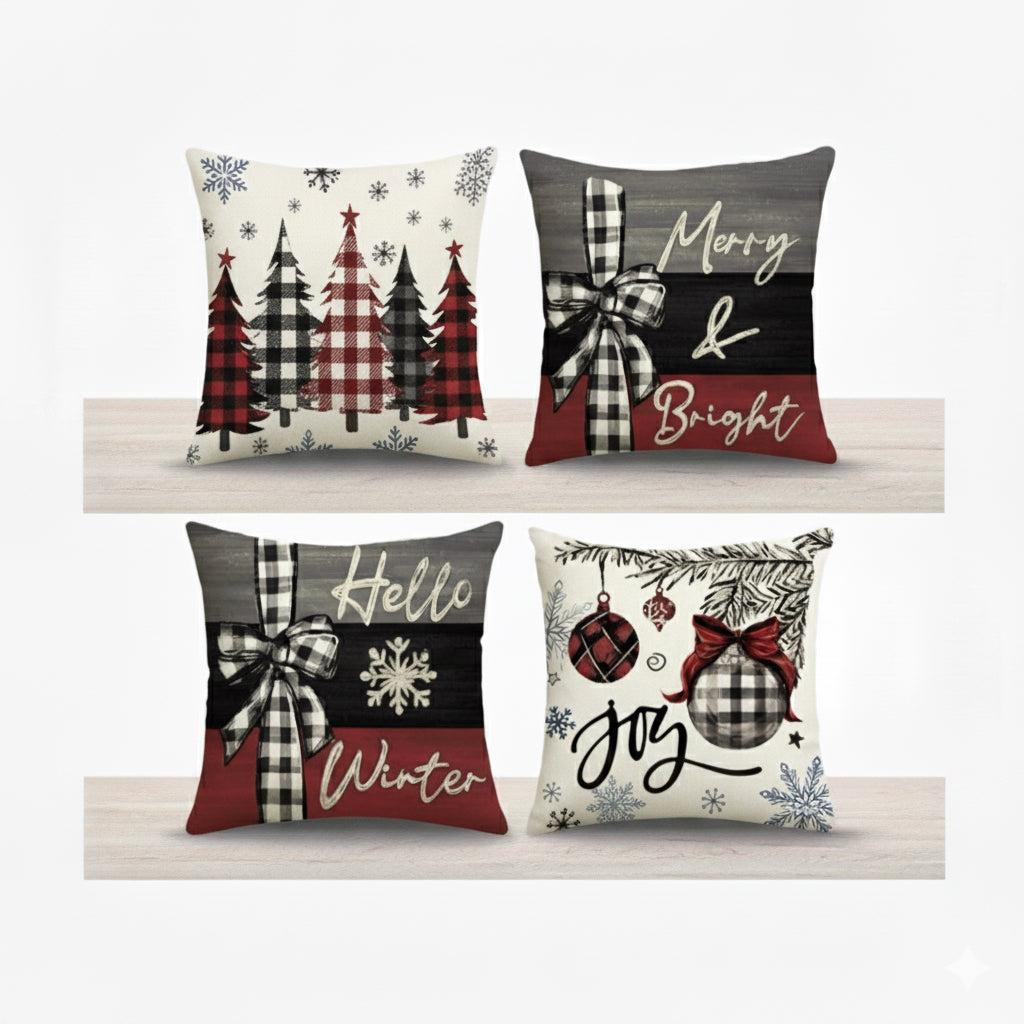 Luxury Seasonal Accent Pillow Covers - Nordic & Classic Style (Set of 4)
