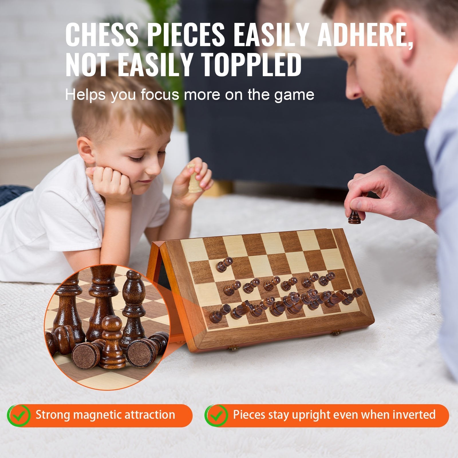 VEVOR Magnetic Deluxe Wooden 2-in-1 Set: Chess & Checkers