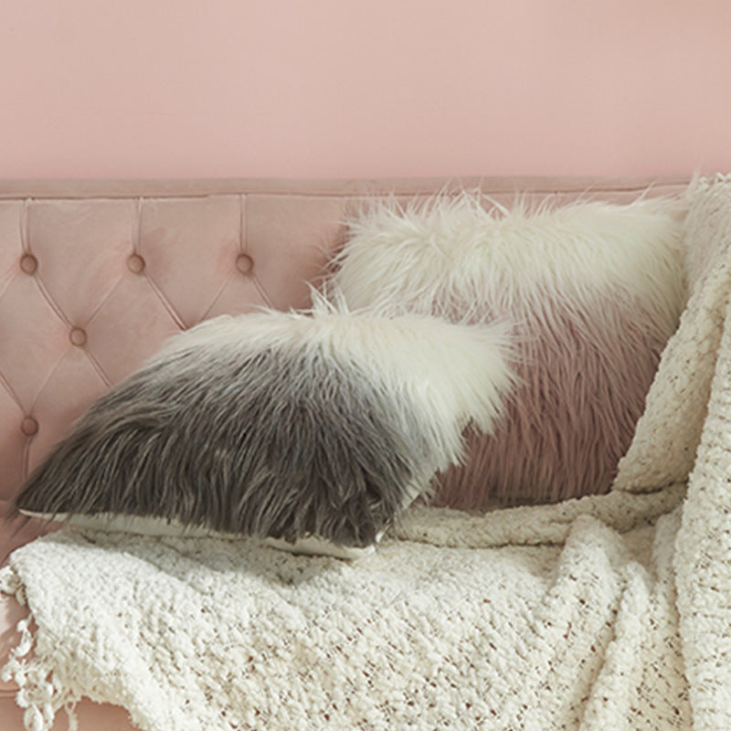 Chic Ombre Shag Faux Fur Throw Pillow Cases. (2-Pack)