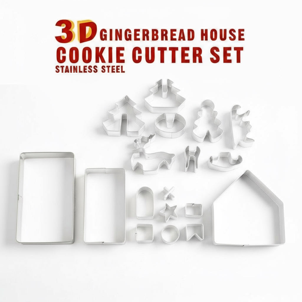 3D Gingerbread House Cookie Cutter Set (18PCS)