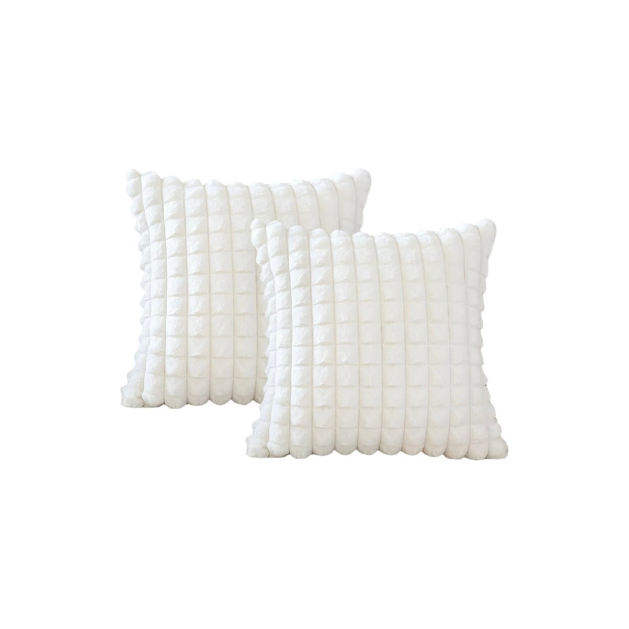 Cozy Waffle Grid Sculpted Rabbit Hair Cut Plaid Pillow Set (2-Pack)
