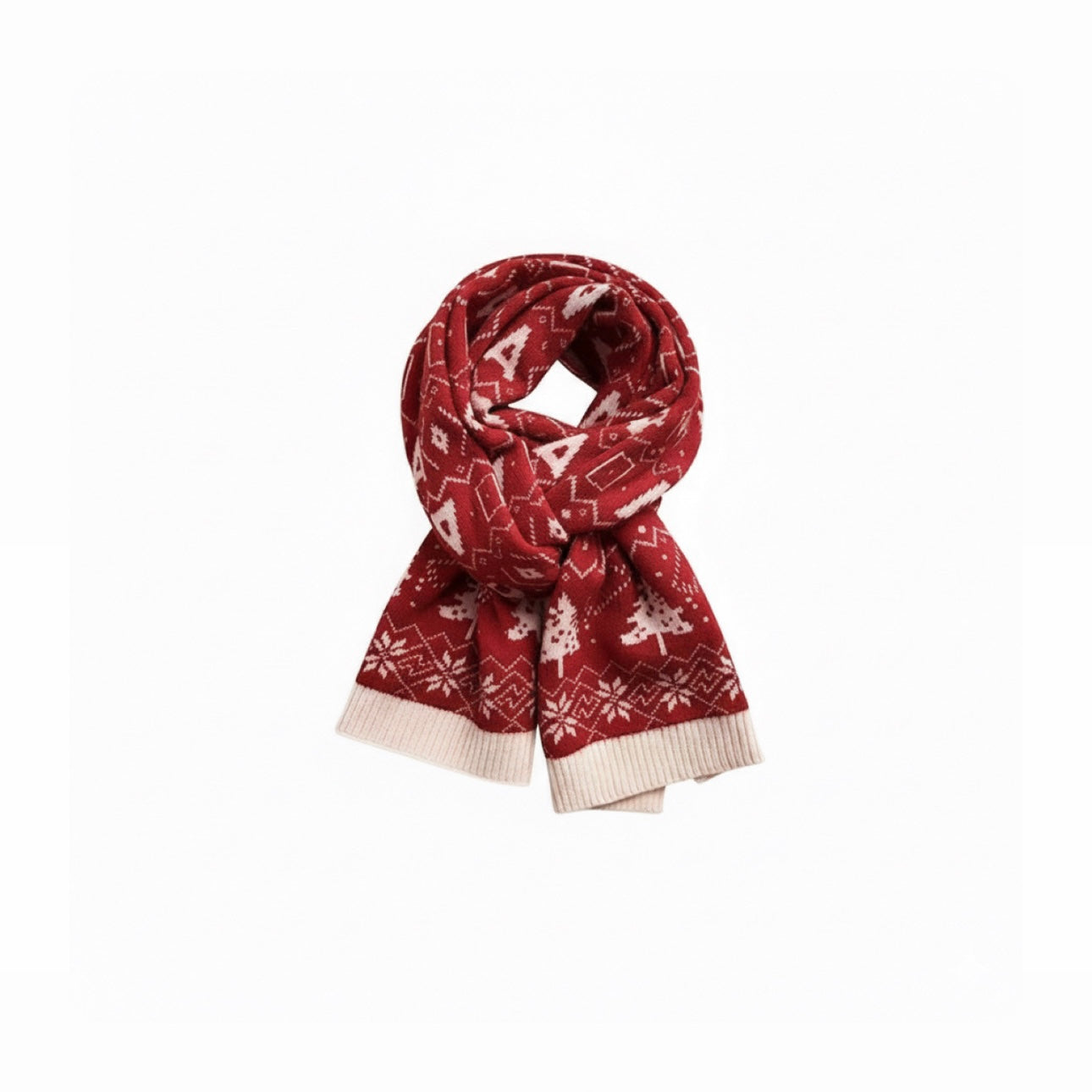 Red New Year Scarf Women's Winter Christmas Knitting Wool