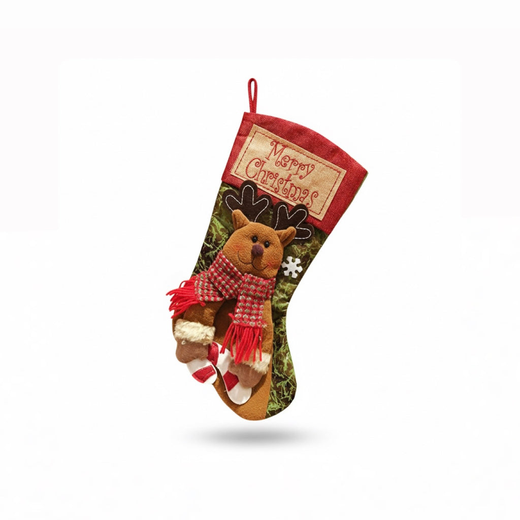 Rustic Embroidered Character Christmas Stockings Candy Bag