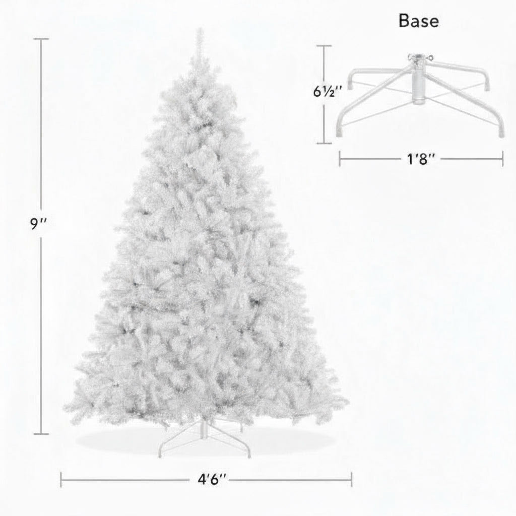 9’ White Veylin Christmas Tree With Auto Open, Flame Retardant & Easy Assembled Steel Base