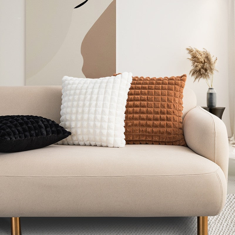Cozy Waffle Grid Sculpted Rabbit Hair Cut Plaid Pillow Set (2-Pack)