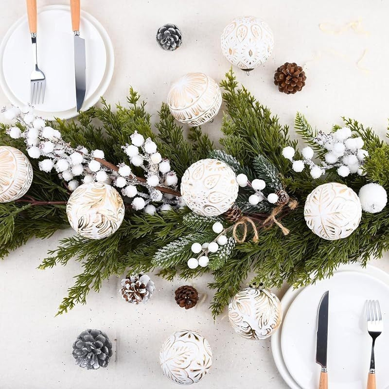 12-Pack: Elegant White & Gold Embossed Designer Christmas Baubles