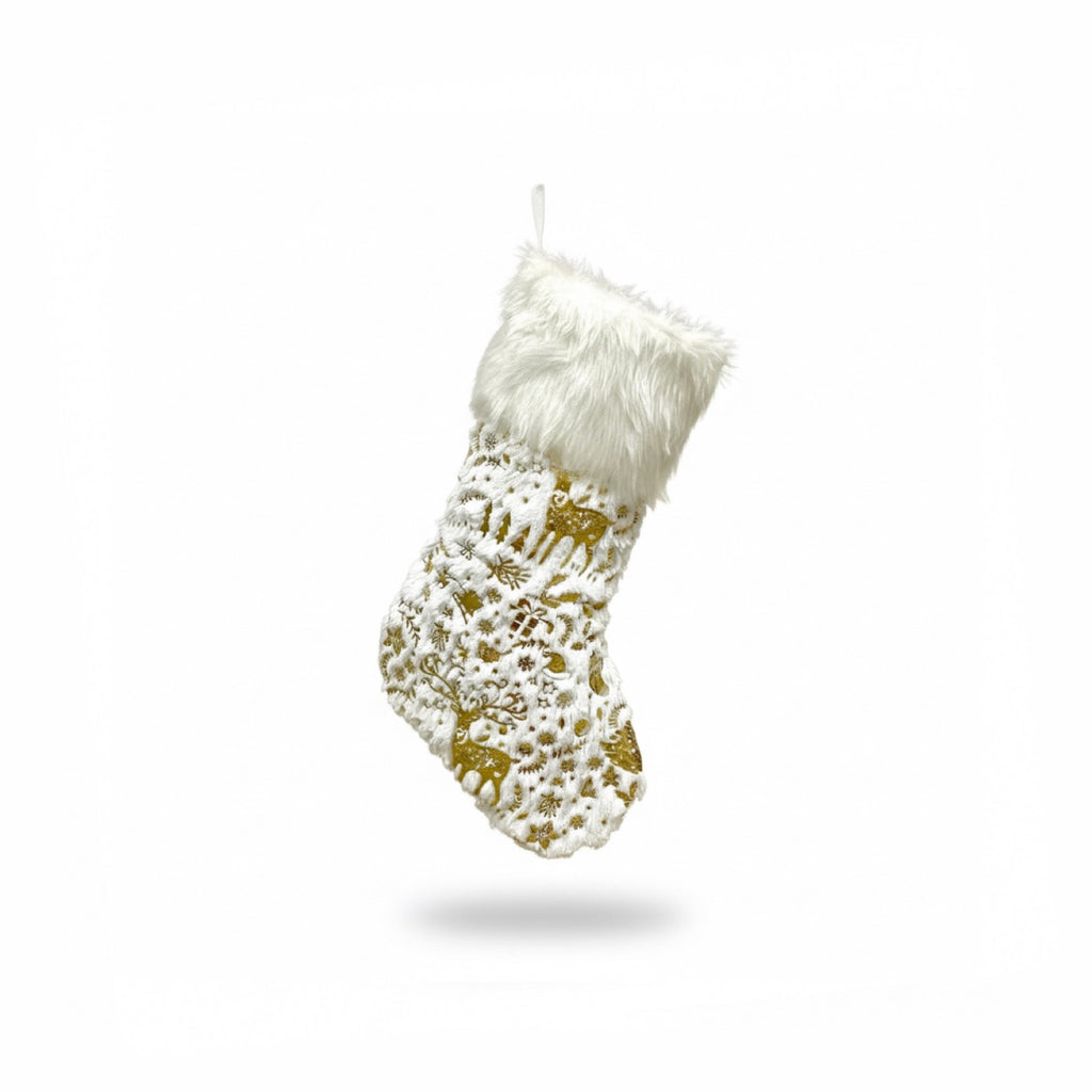Opulent White & Gold Plush Faux Fur Christmas Stockings