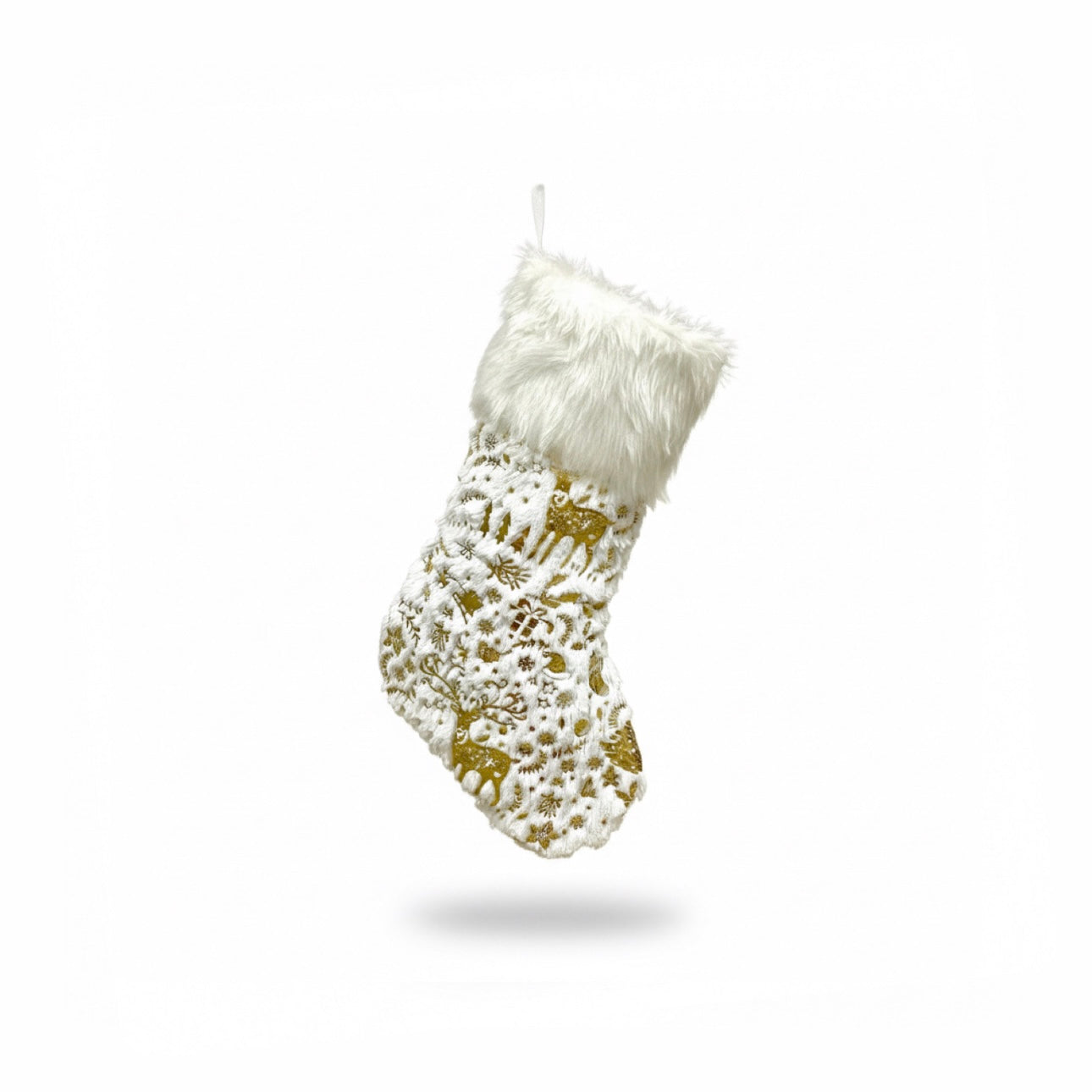 Opulent White & Gold Plush Faux Fur Christmas Stockings
