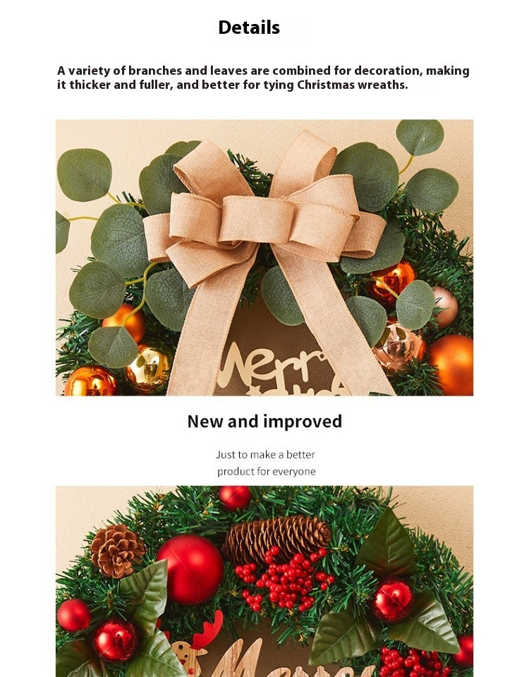 Traditional Red & Green Christmas Wreath with Reindeer and Ornaments (Free Hook)