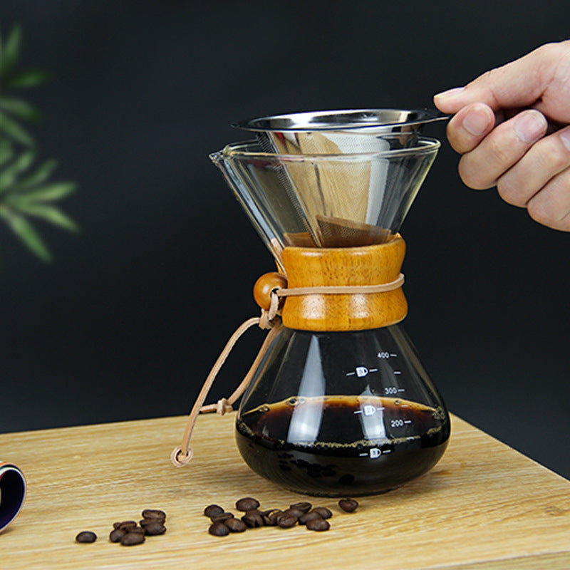 "Hourglass" Pour-Over Coffee Maker with Reusable Stainless Steel Filter
