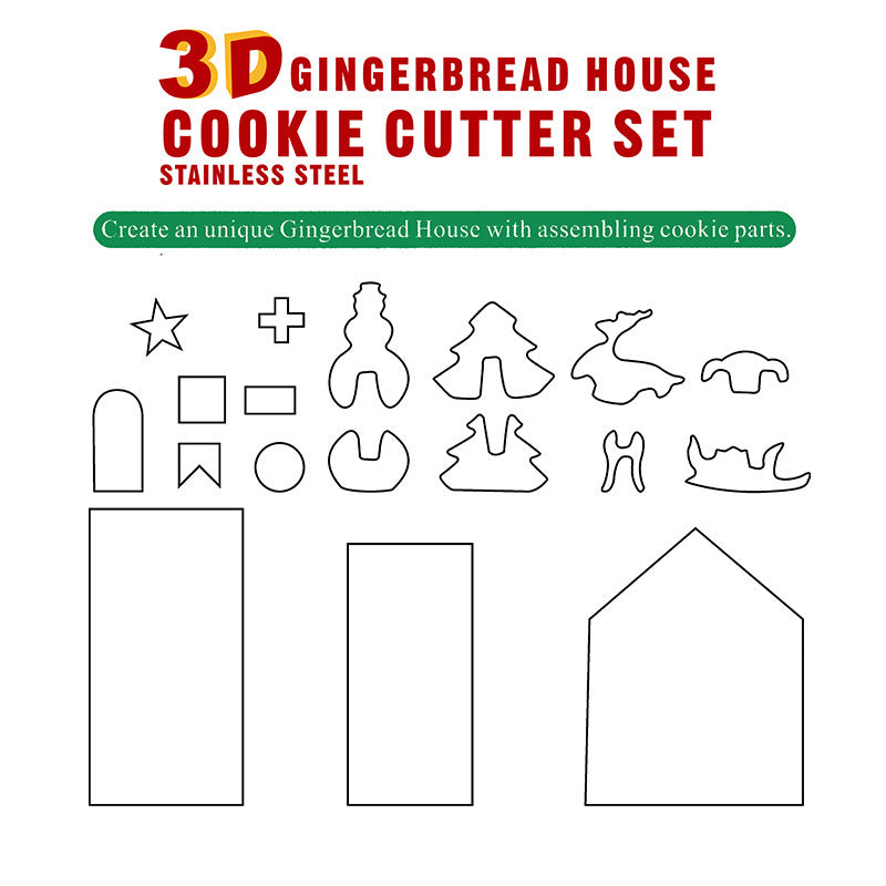 3D Gingerbread House Cookie Cutter Set (18PCS)