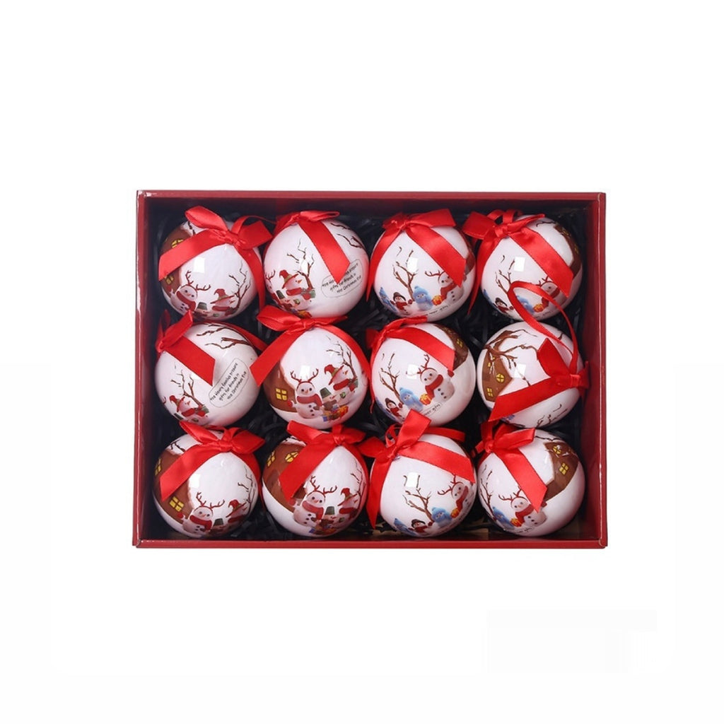12 Christmas Tree Exquisite Printing Ball Set (8CM)