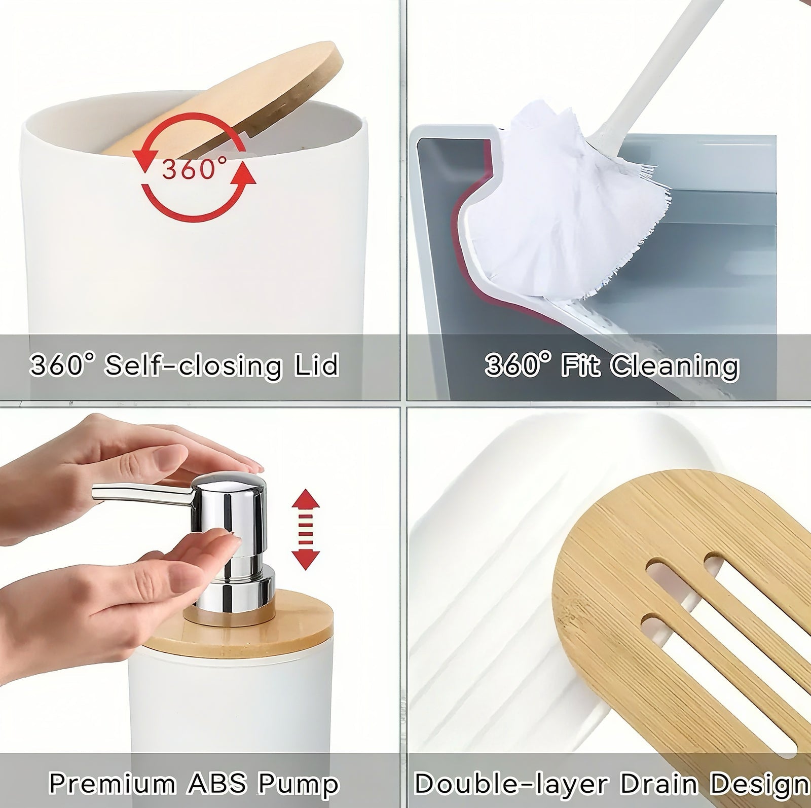 Modern Zen Bathroom Accessory Set with Bamboo Accents