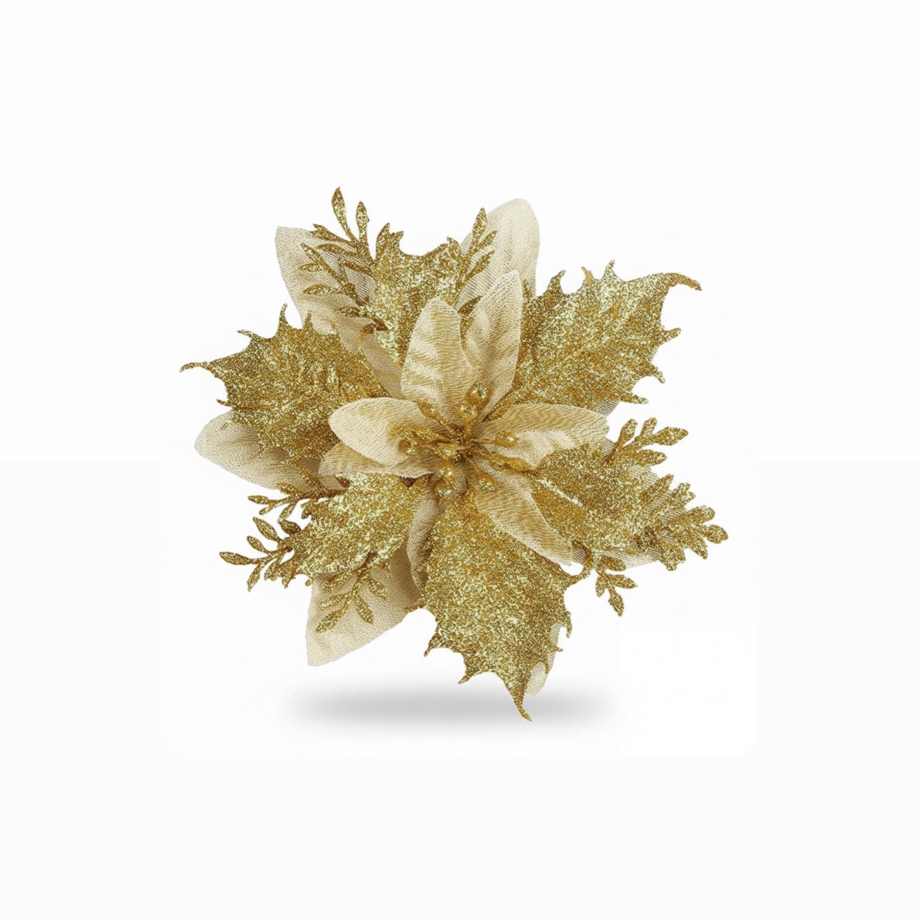 "Glimmering Gold" Luxe Glitter Poinsettia Floral Picks (Set of 10)