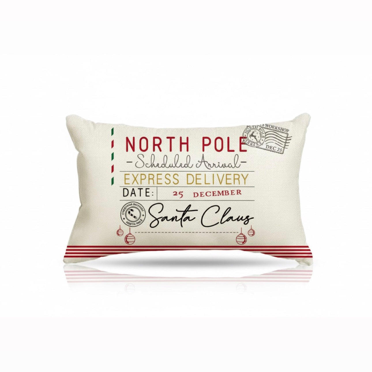 Rustic Red & Cream Christmas Holiday Linen Pillow Cover Home Sofa