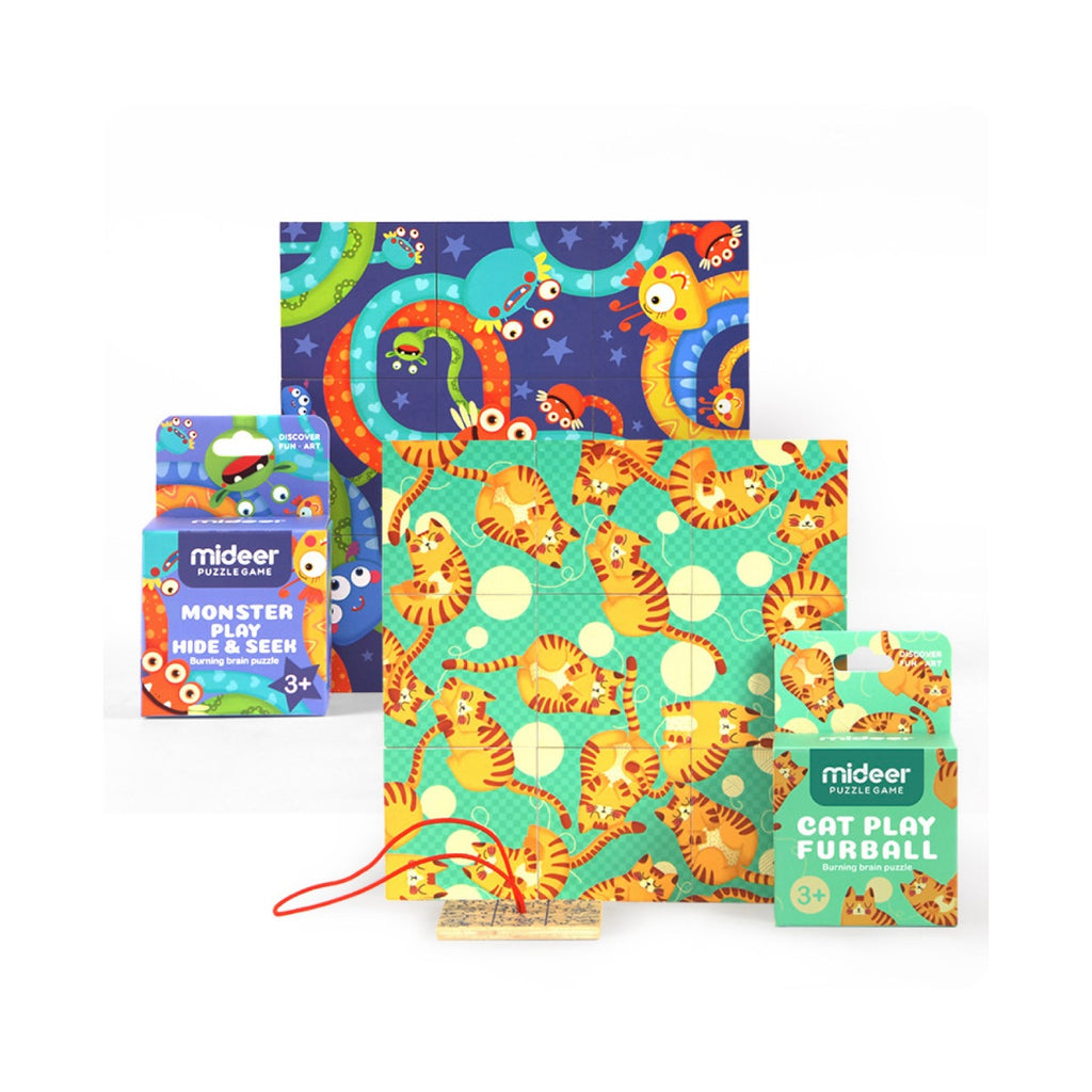 mideer Puzzle Game Duo: Cat Play Furball & Monster Play Hide & Seen