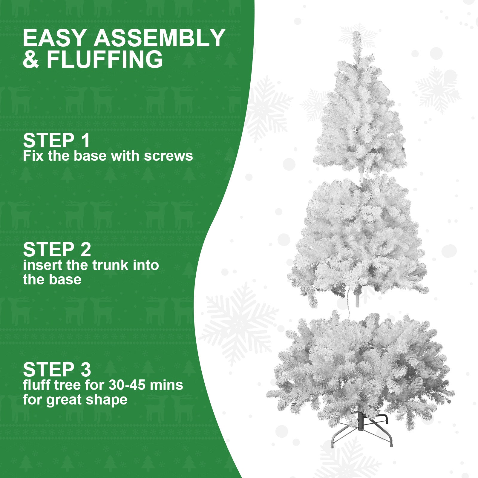 5’ White Christmas Tree With Auto Open, Flame Retardant And Easy Assembled Metal Base