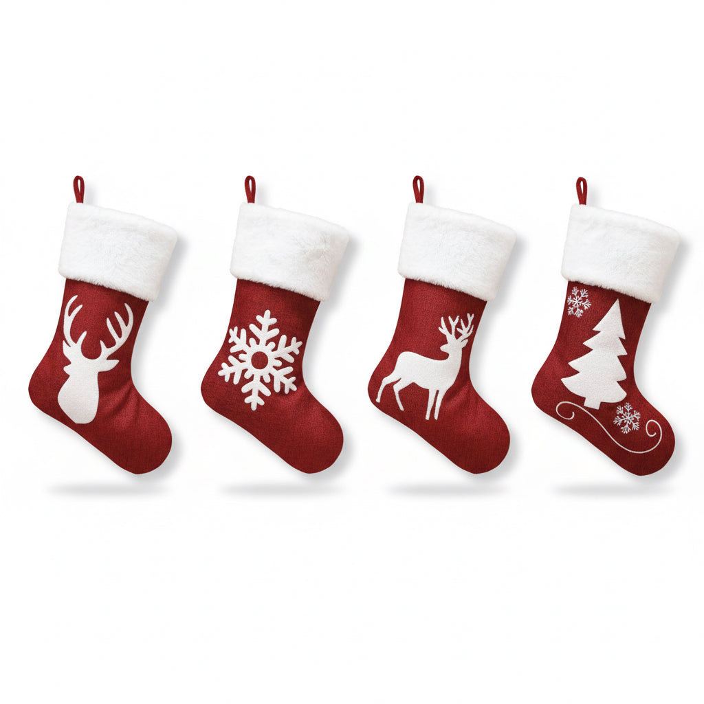 Red Hemp Elk Embroidery Christmas Stockings Gift Pendant