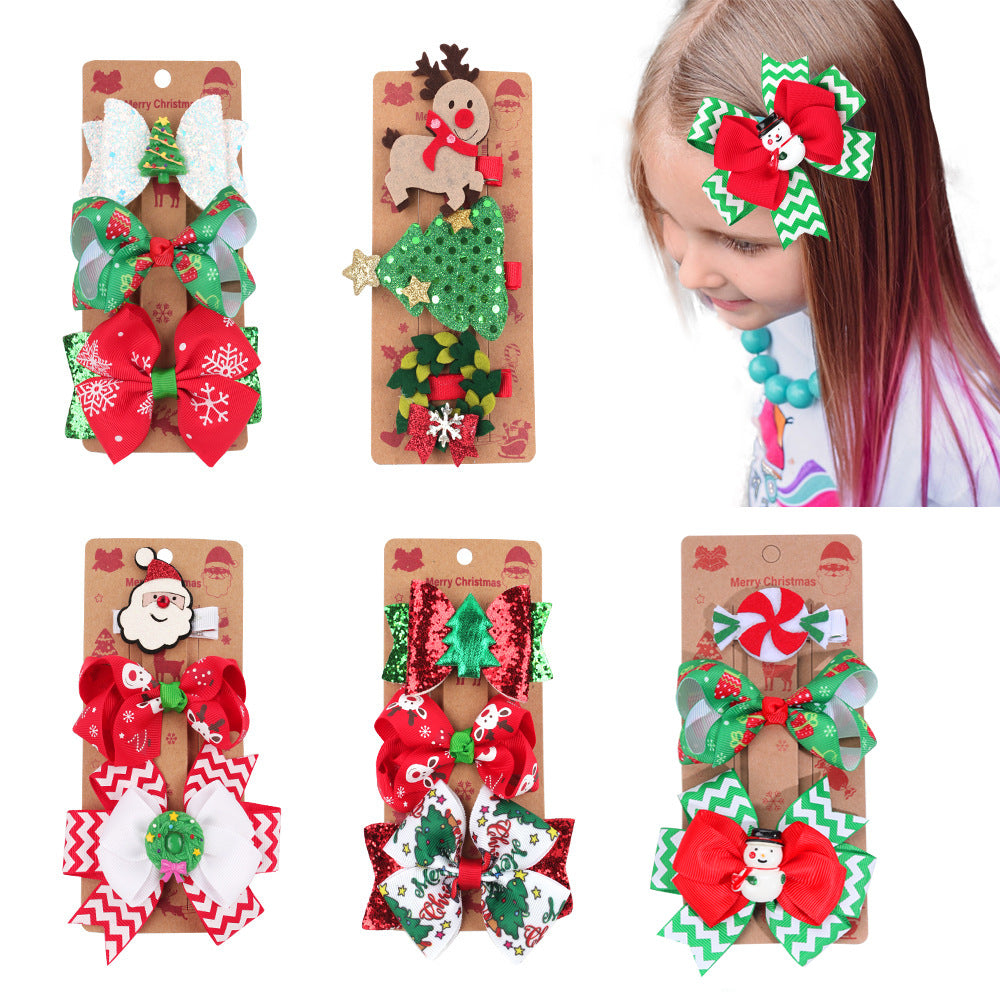 Jolly Holiday Children’s Hair Bow Barrettes & Clip Set