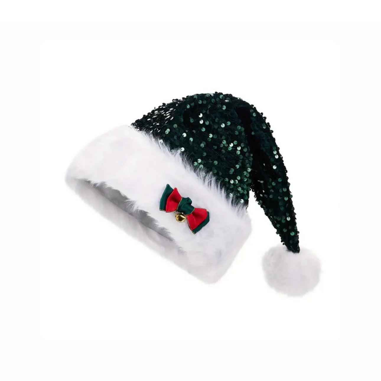 Red Paillette Bowknot & Jingle Deluxe Sequin Santa Hat Set