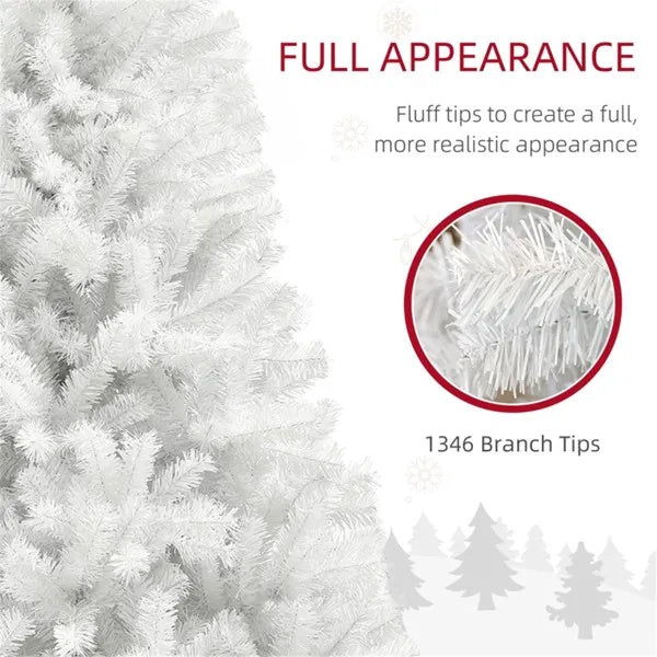 9’ White Veylin Christmas Tree With Auto Open, Flame Retardant & Easy Assembled Steel Base