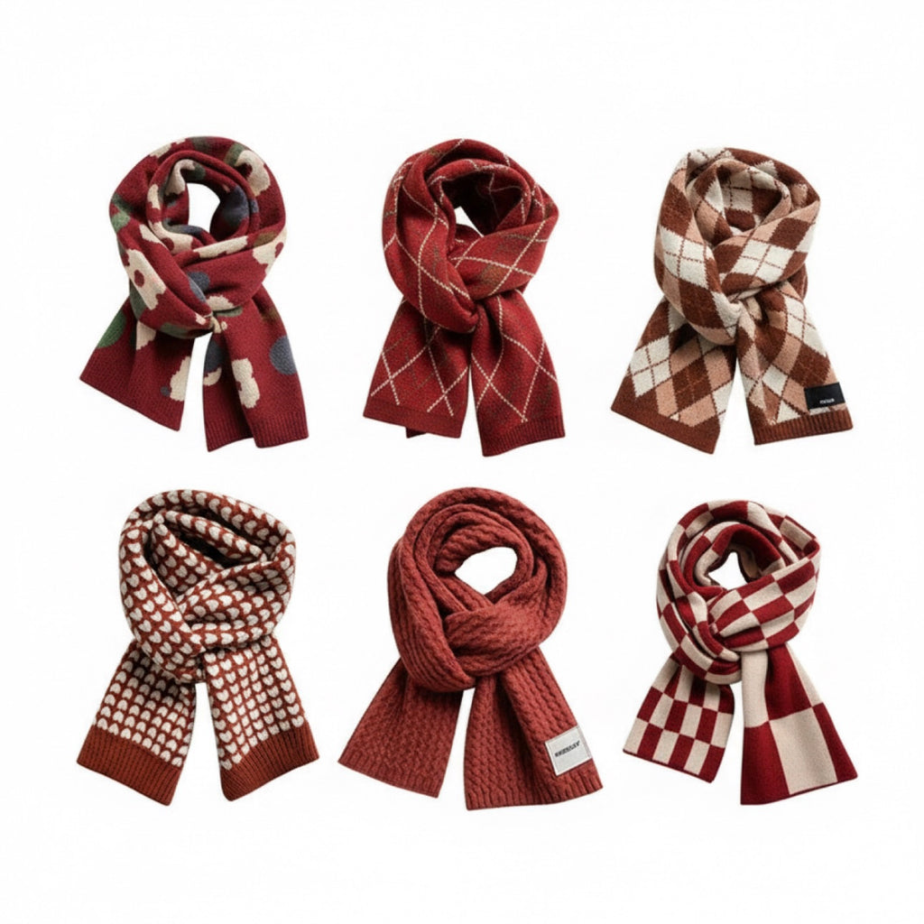 Red New Year Scarf Women's Winter Christmas Knitting Wool