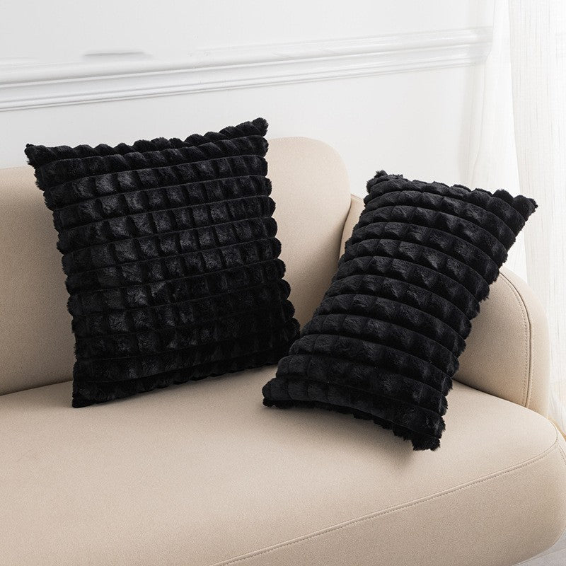 Cozy Waffle Grid Sculpted Rabbit Hair Cut Plaid Pillow Set (2-Pack)