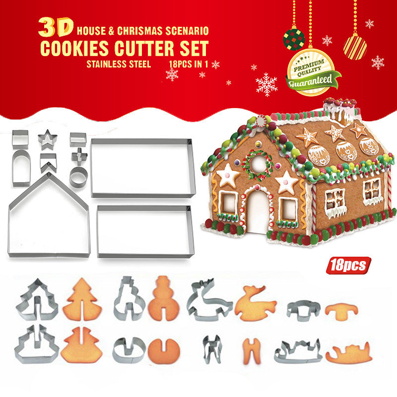 3D Gingerbread House Cookie Cutter Set (18PCS)