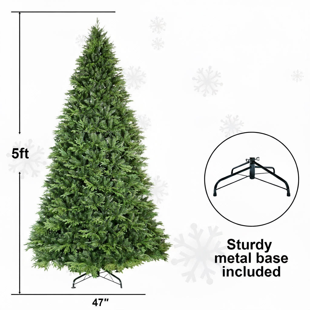 5’ Green Christmas Tree With Auto Open, Flame Retardant & Easy Assembled Steel Base
