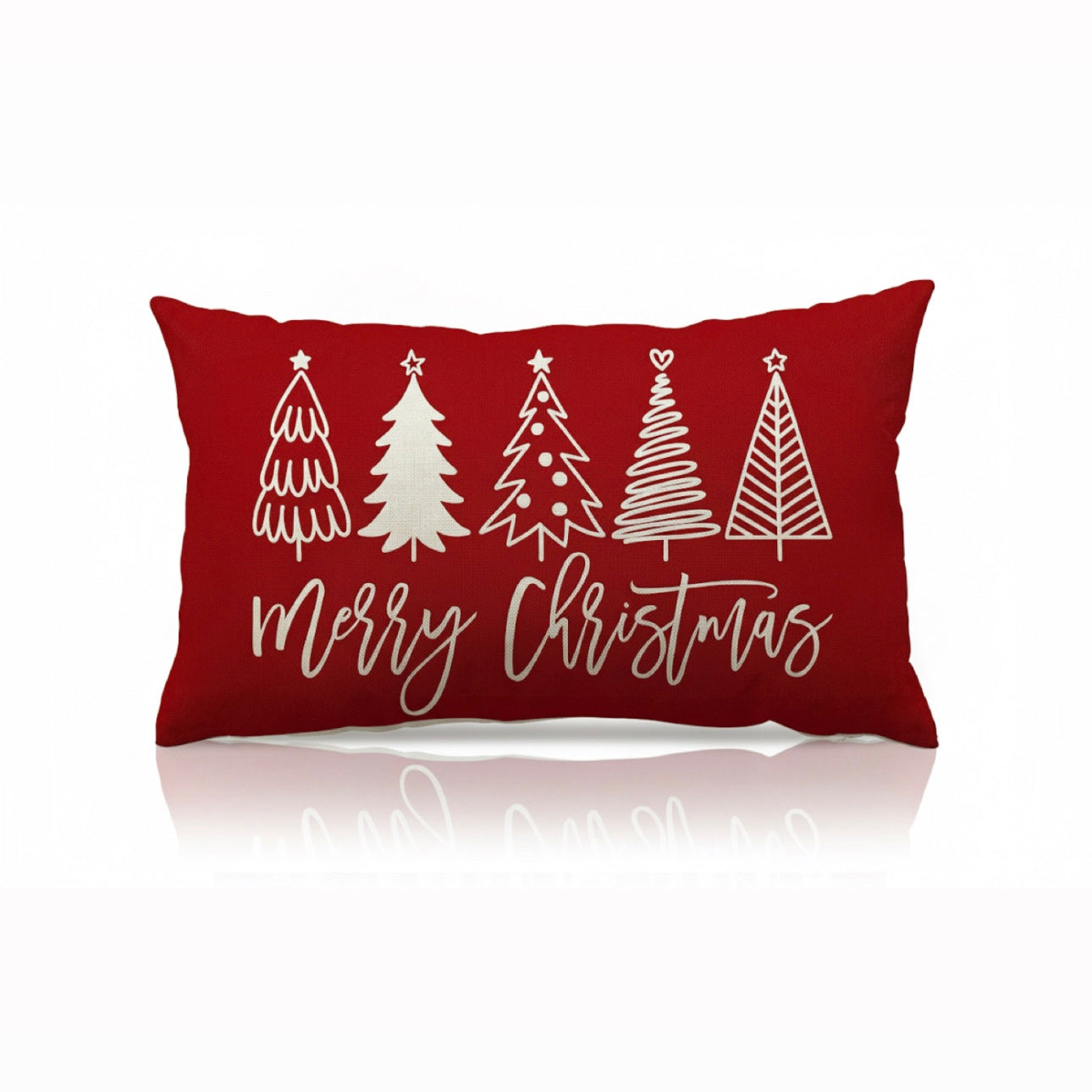 Rustic Red & Cream Christmas Holiday Linen Pillow Cover Home Sofa