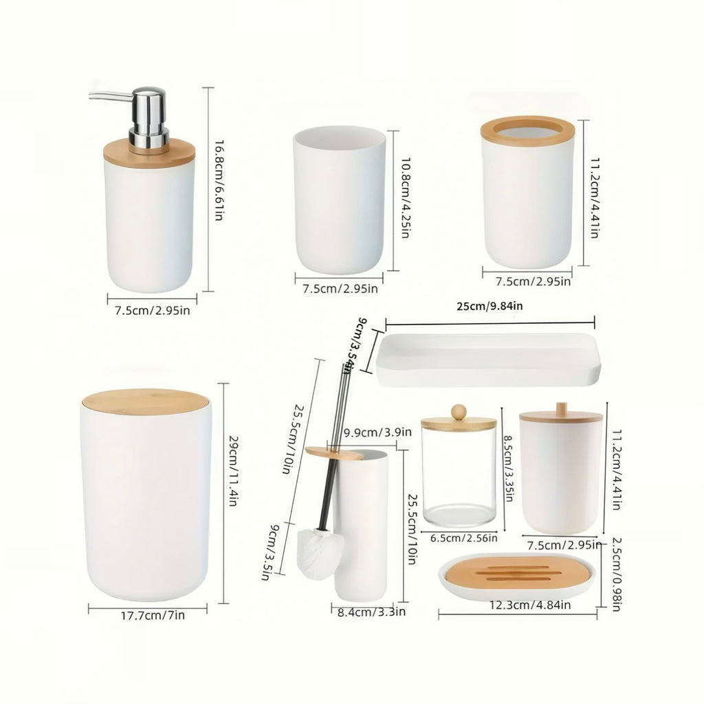 Modern Zen Bathroom Accessory Set with Bamboo Accents