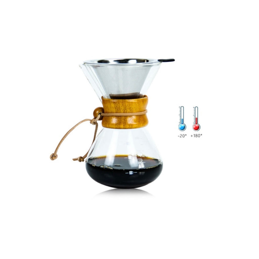 "Hourglass" Pour-Over Coffee Maker with Reusable Stainless Steel Filter