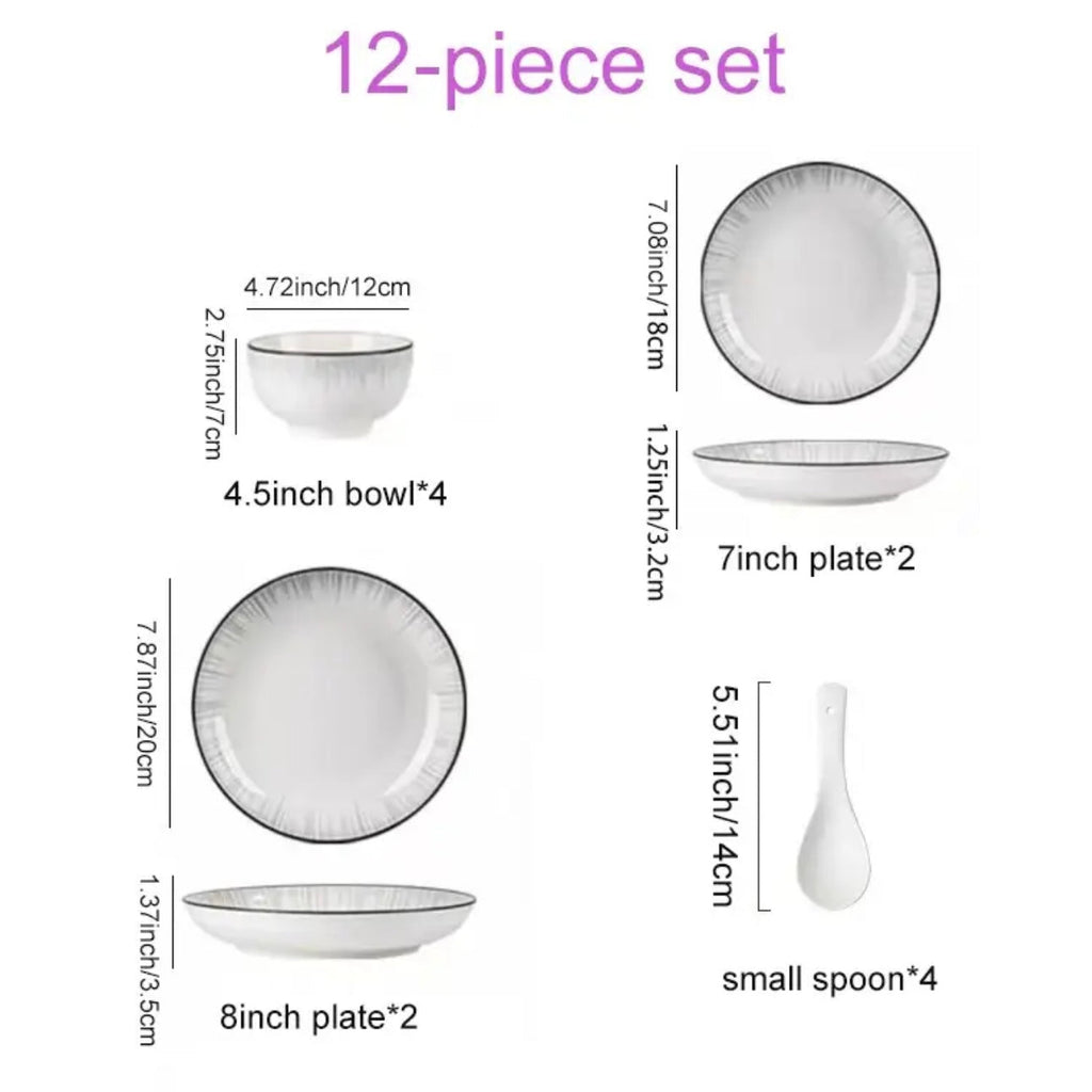 Lunar Trace 12-Piece Modern Porcelain Dinnerware Set