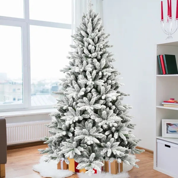 7’ Snow Flocked Christmas Tree With Flame Retardant & Easy Assembled Metal Base