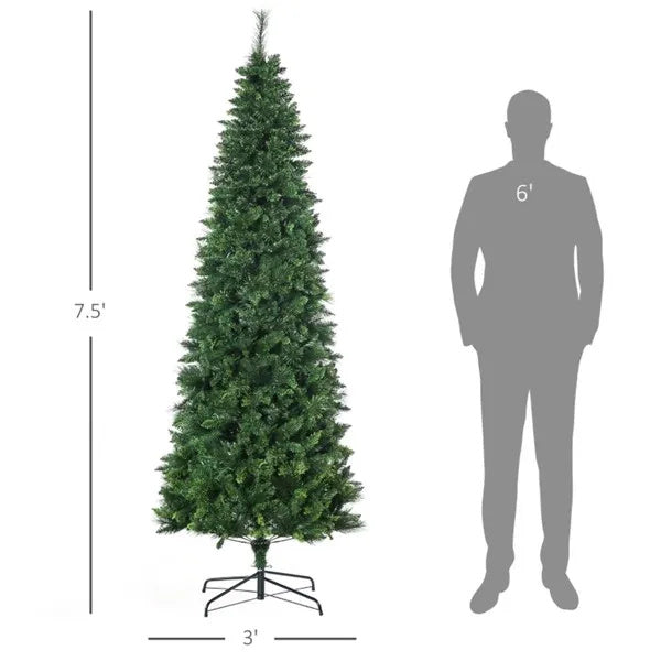 7.5’ Skinny Green Christmas Tree With Auto Open, Flame Retardant And Easy Assembled Steel Base