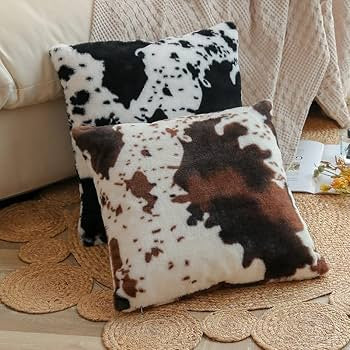 Farmhouse Chic Faux-Cowhide Throw Pillow. (2-Pack)