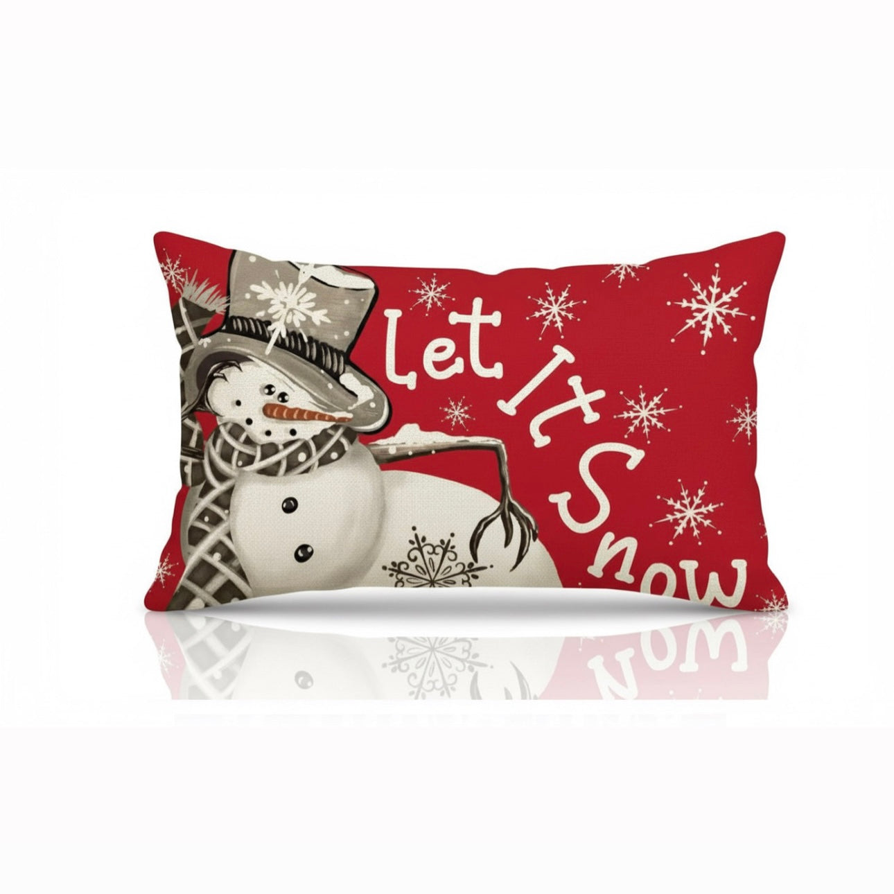 Rustic Red & Cream Christmas Holiday Linen Pillow Cover Home Sofa